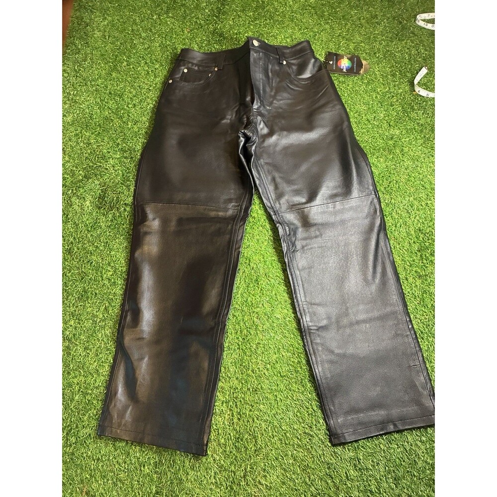 Newport News Jeanology Genuine Leather Black Straight Leg Pants Women’s 14P NWT